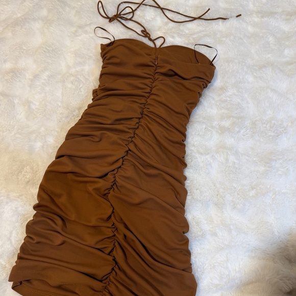 ZARA Halter Brown Mini Dress - Picture 5 of 5